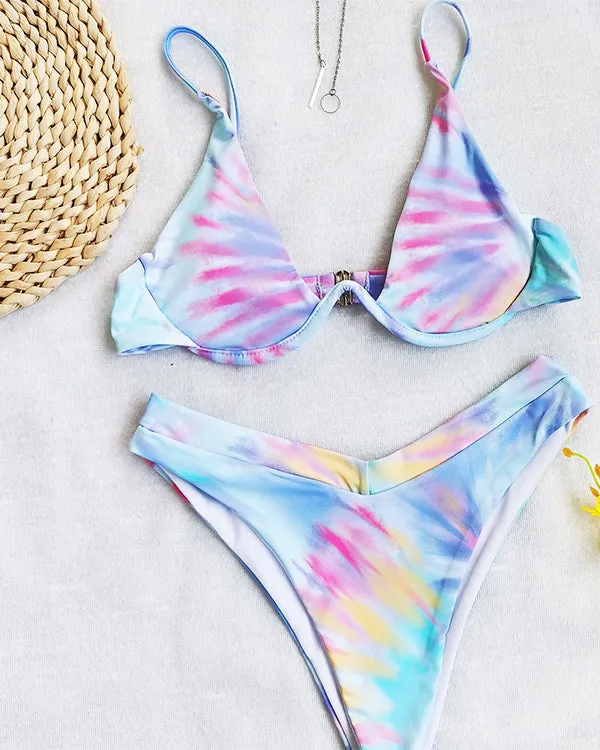 Tie Dyed Underwire High Waisted Bikini Sets