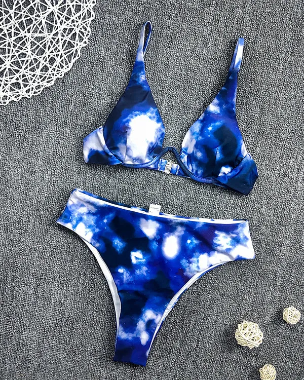 Tie Dyed Underwire High Waisted Bikini Sets