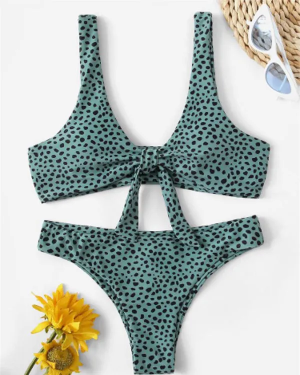 Tie Front Leopard Bikini Sets