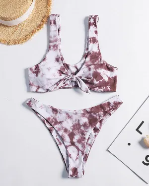 Tie Front Tie Dyed Bikini Sets