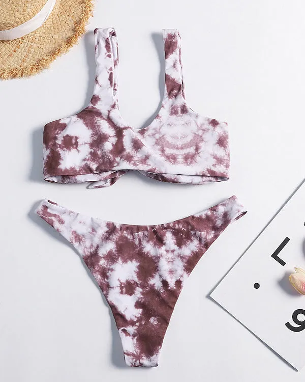 Tie Front Tie Dyed Bikini Sets