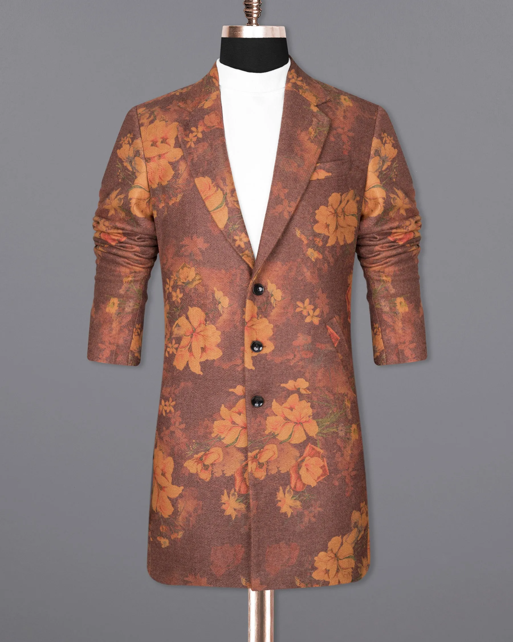 Tosca Rust Floral Printed Trench Coat