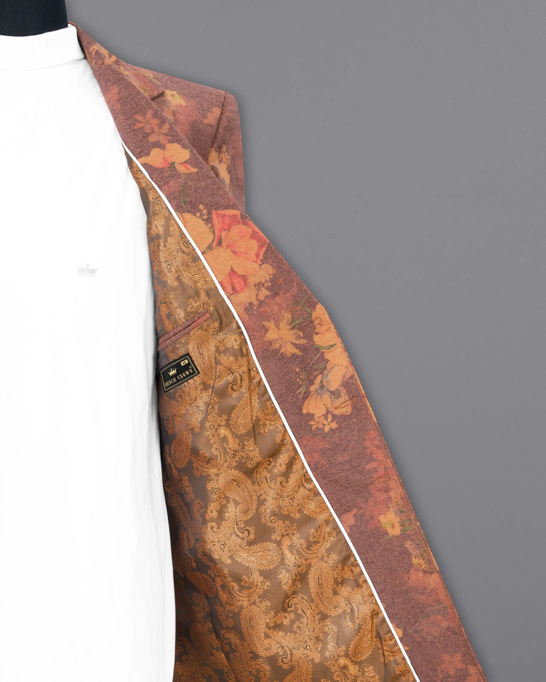 Tosca Rust Floral Printed Trench Coat