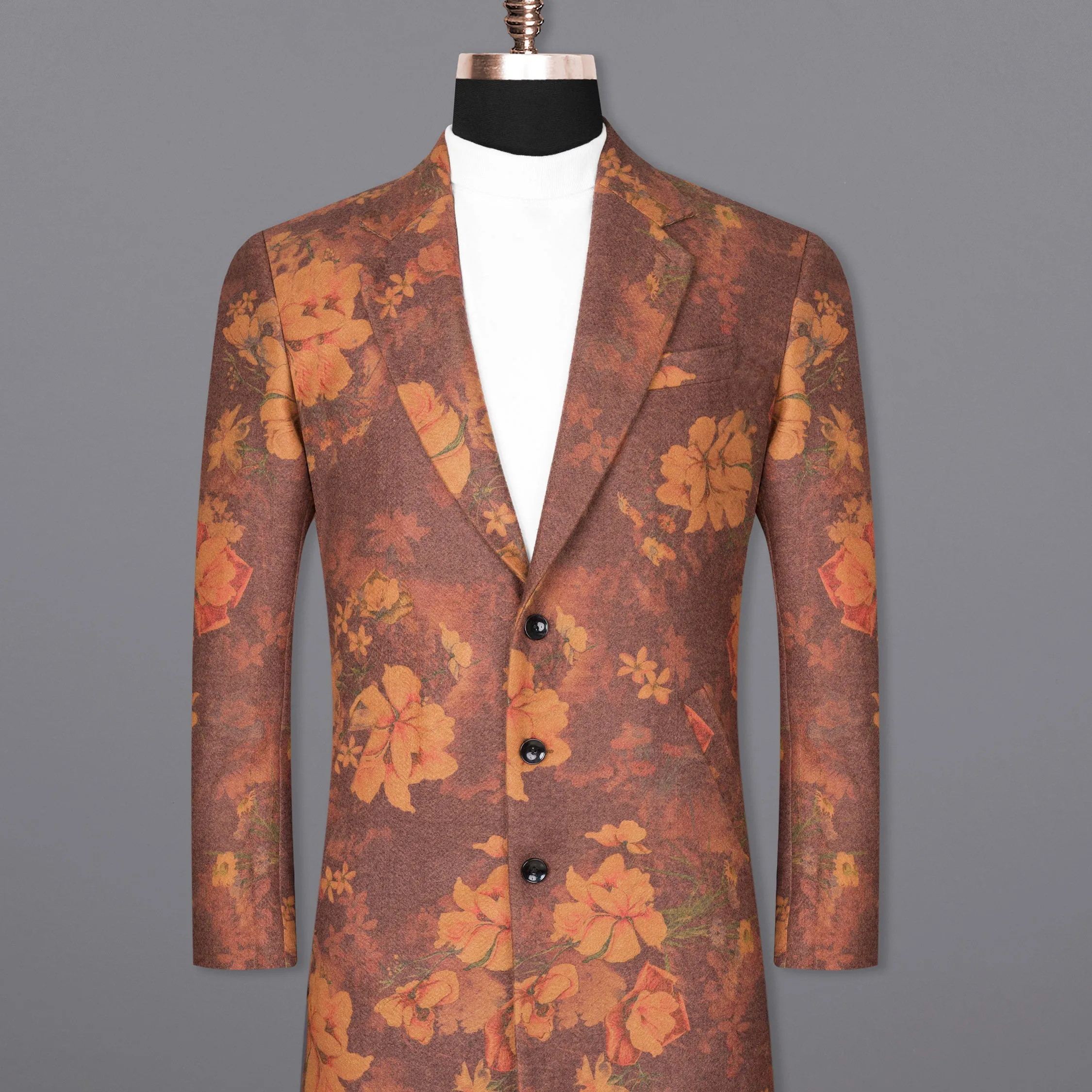 Tosca Rust Floral Printed Trench Coat