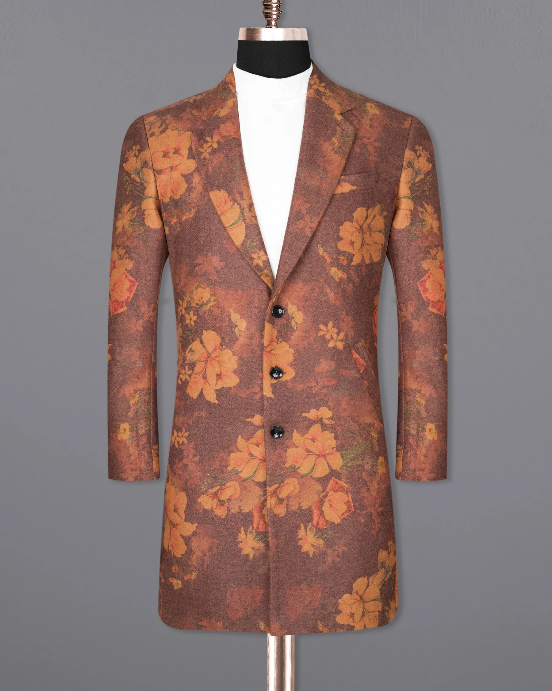 Tosca Rust Floral Printed Trench Coat