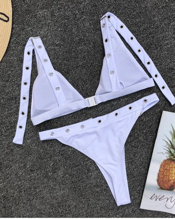 Triangle Buckle High Leg Bikini Sets