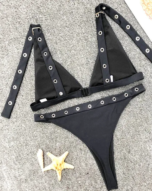 Triangle Buckle High Leg Bikini Sets