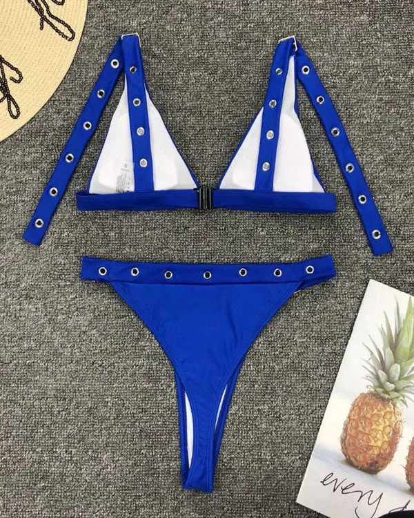 Triangle Buckle High Leg Bikini Sets