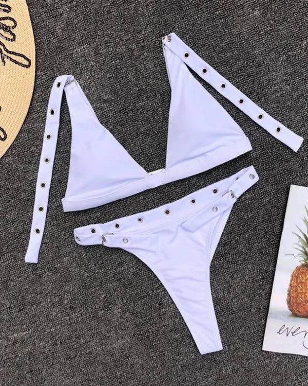 Triangle Buckle High Leg Bikini Sets