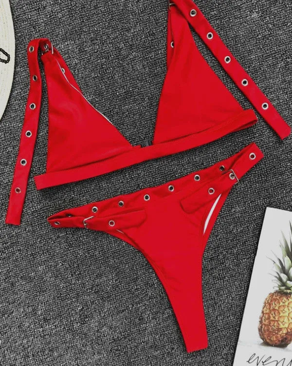 Triangle Buckle High Leg Bikini Sets
