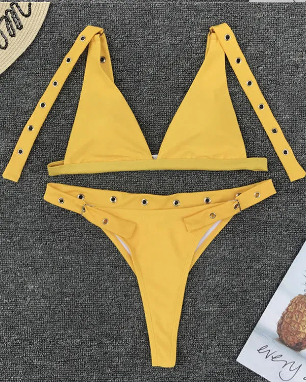 Triangle Buckle High Leg Bikini Sets