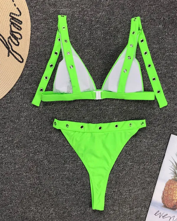 Triangle Buckle High Leg Bikini Sets