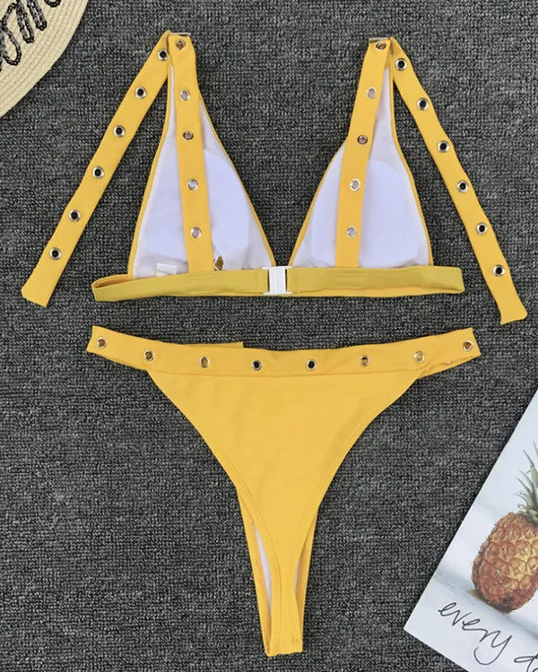 Triangle Buckle High Leg Bikini Sets