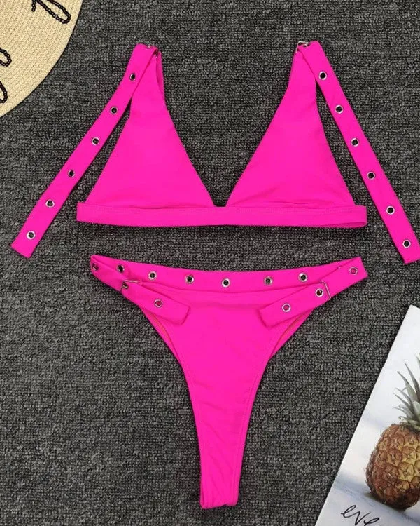 Triangle Buckle High Leg Bikini Sets