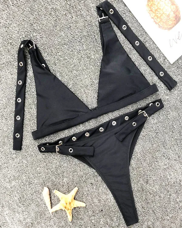 Triangle Buckle High Leg Bikini Sets