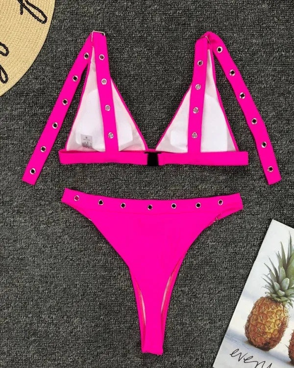 Triangle Buckle High Leg Bikini Sets
