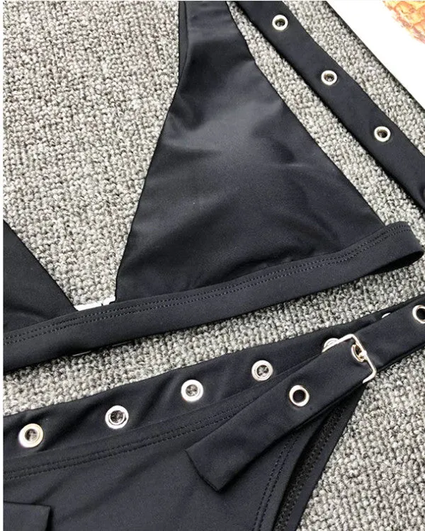 Triangle Buckle High Leg Bikini Sets
