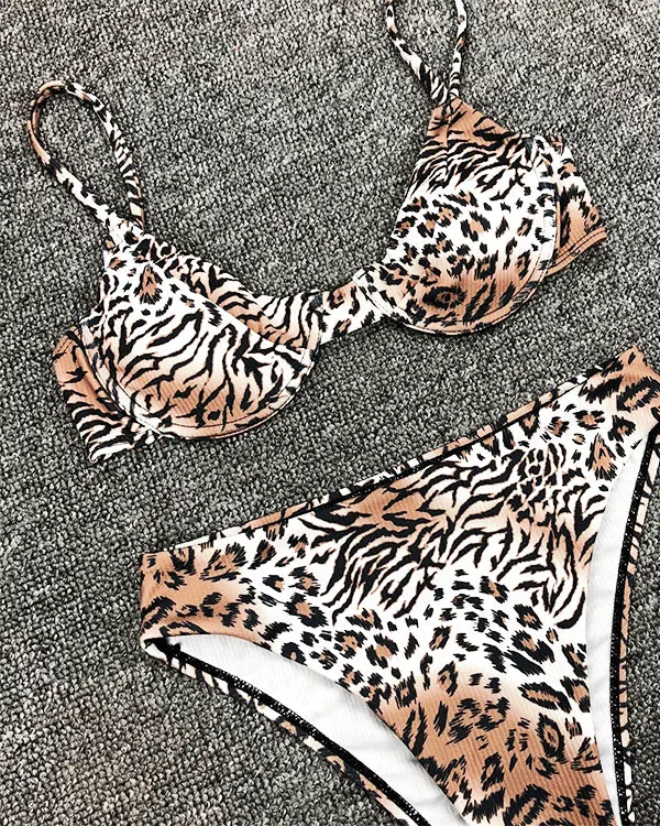 Underwire Leopard High Waisted Bikini Sets