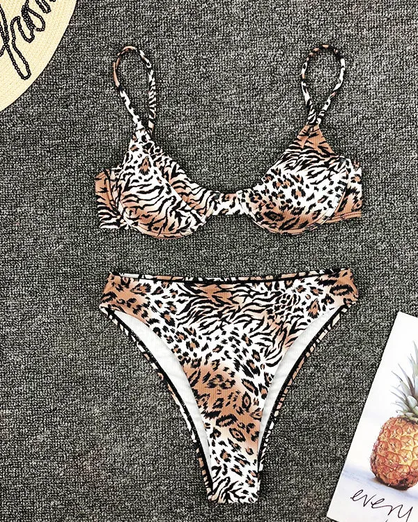 Underwire Leopard High Waisted Bikini Sets