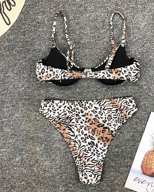 Underwire Leopard High Waisted Bikini Sets