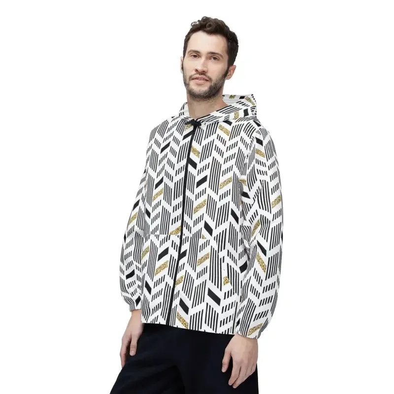 Unisex Windbreaker Jacket with Yellow Geometric Pattern