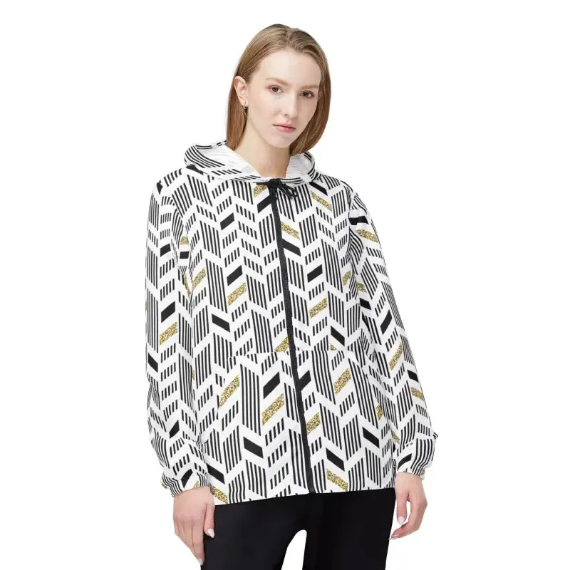 Unisex Windbreaker Jacket with Yellow Geometric Pattern