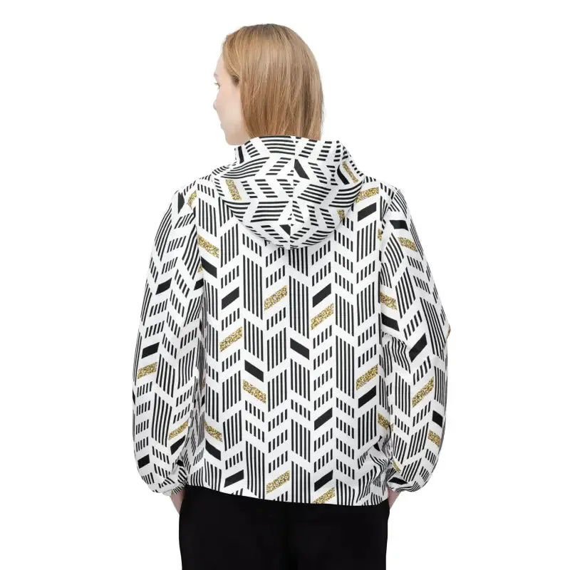 Unisex Windbreaker Jacket with Yellow Geometric Pattern