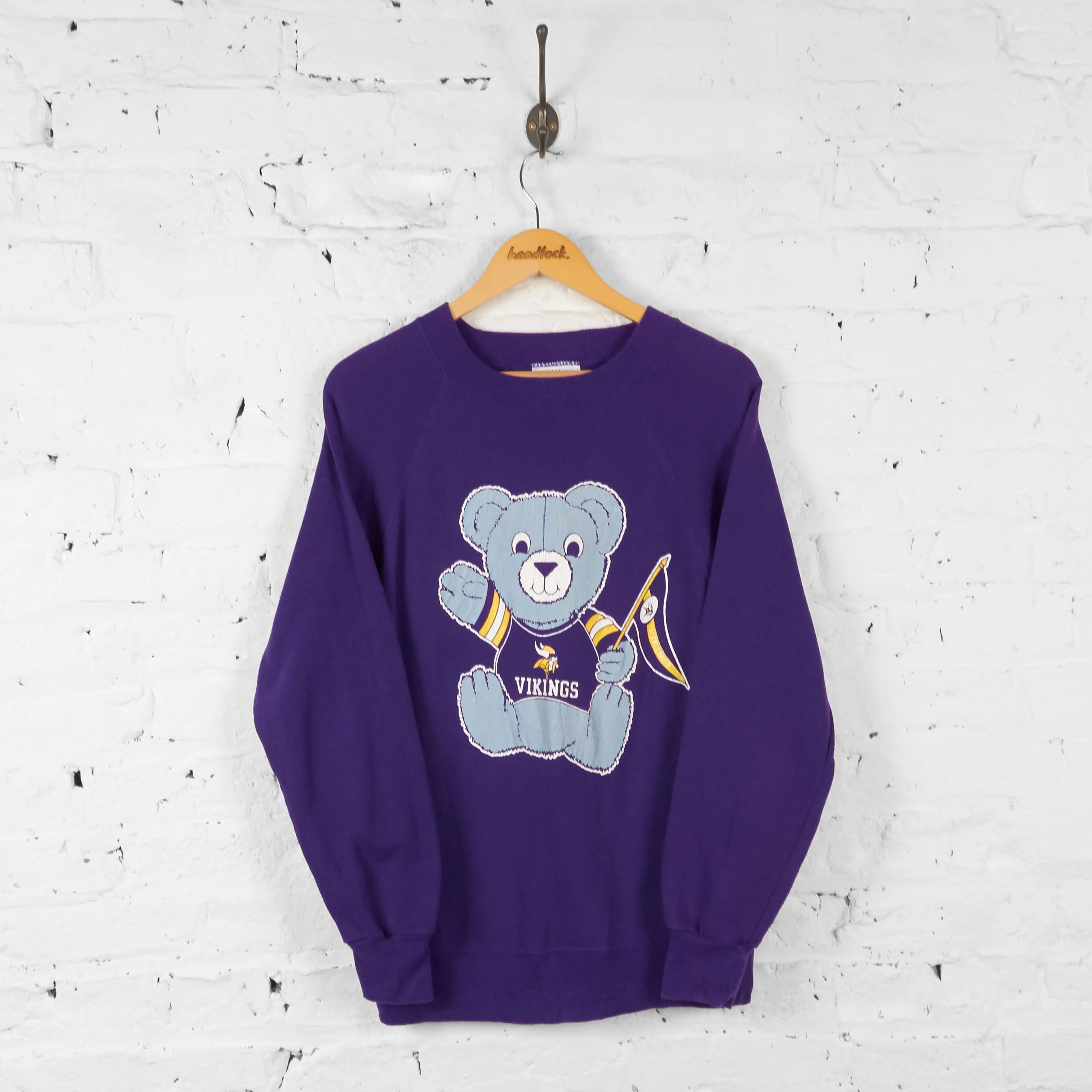 Vintage Minnesota Vikings Teddy Bear Sweatshirt - Purple - L