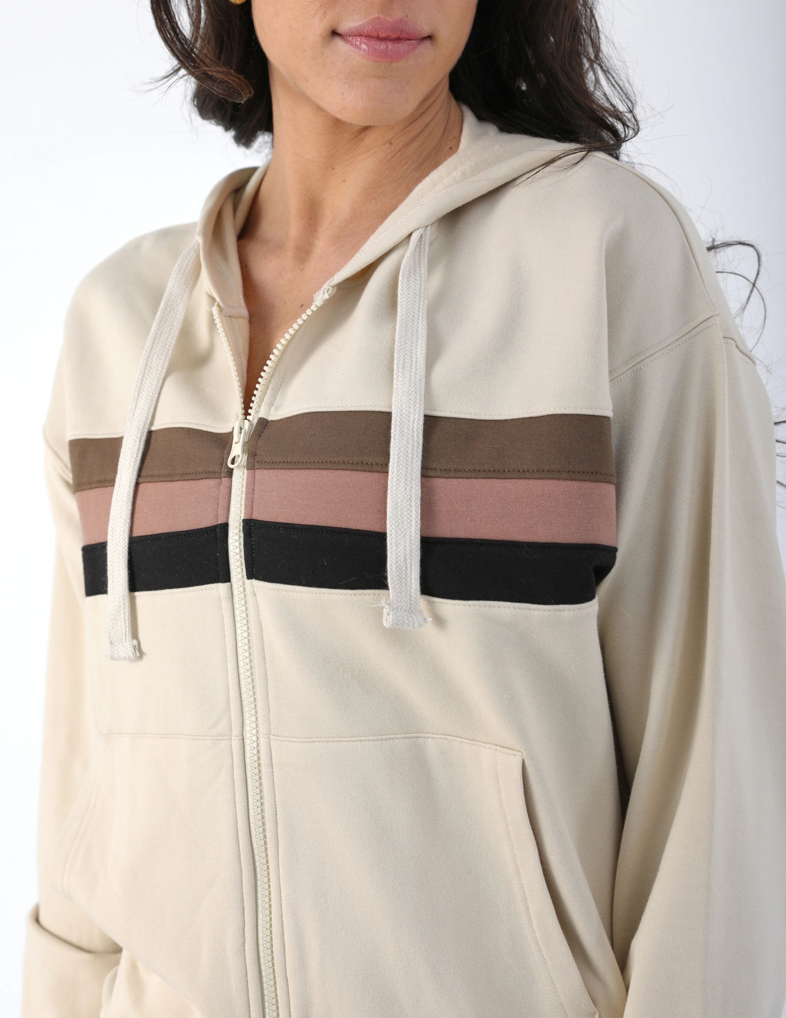 Vintage Oversized Zip Up: Oatmilk/Chocolate/Latte/Black