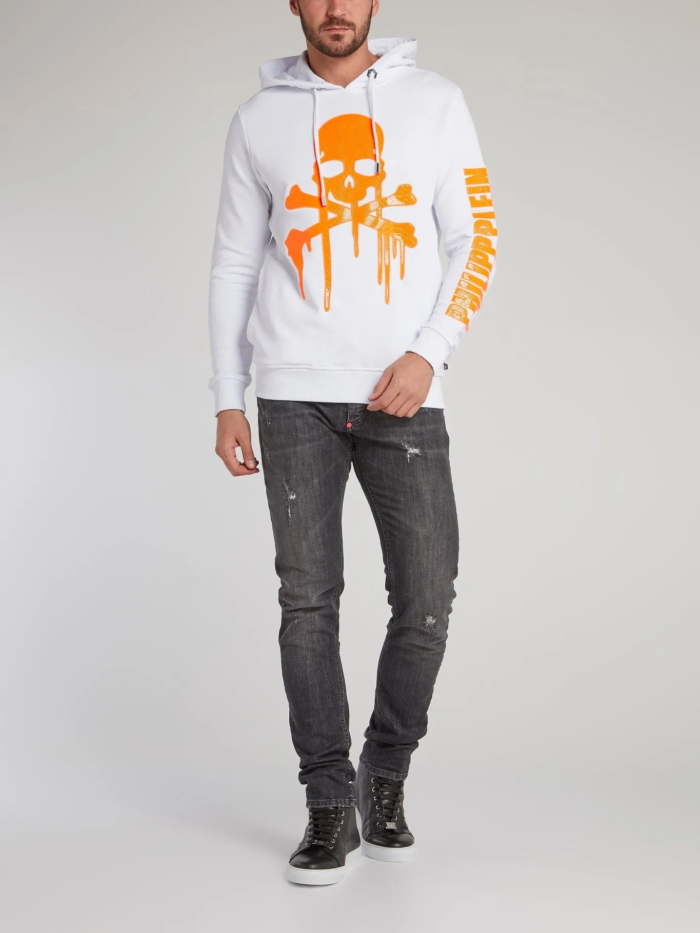 White Dripping Skull Hooded Sweatshirt