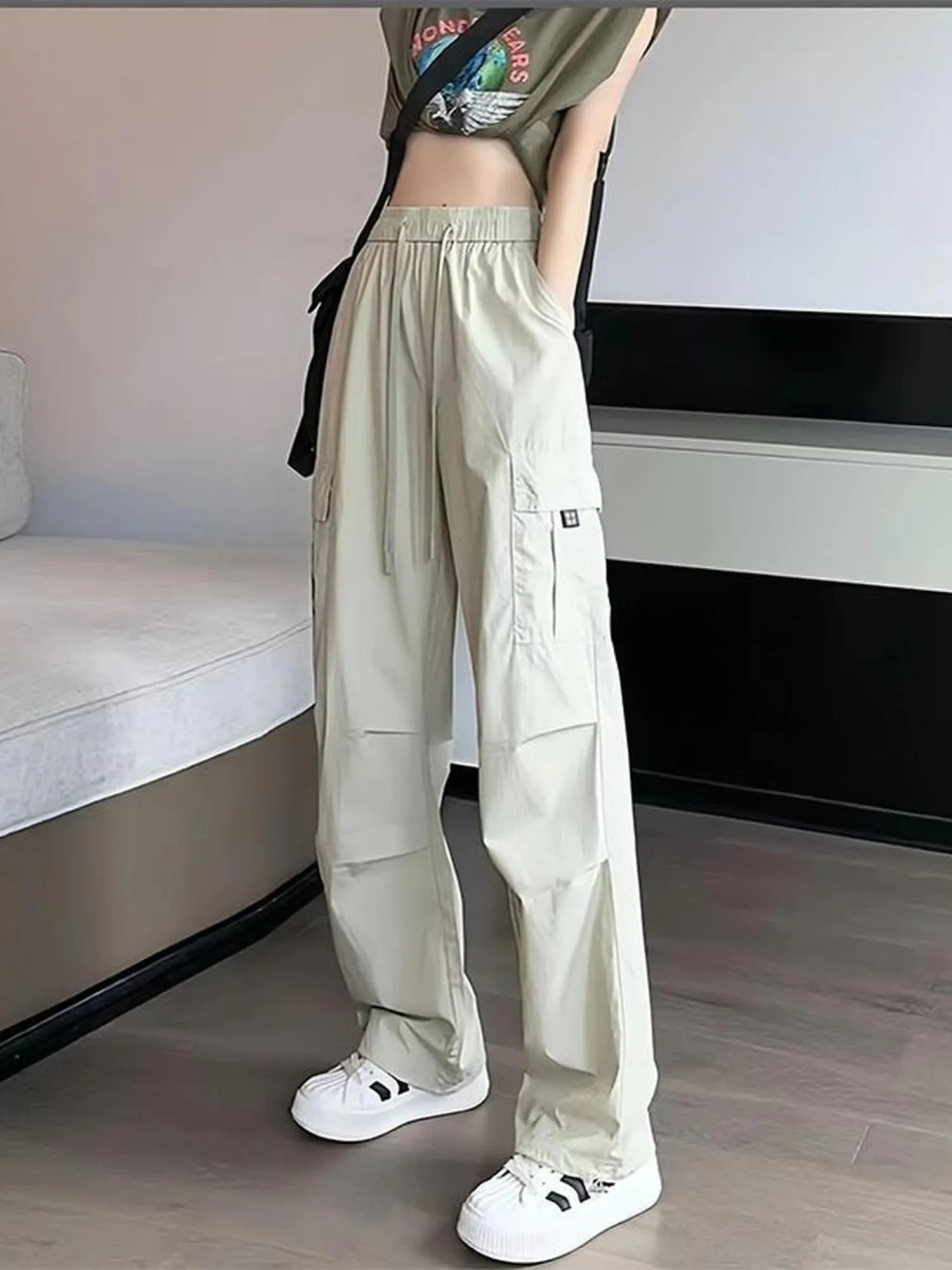 White Straight Fit Cargo Off Pants