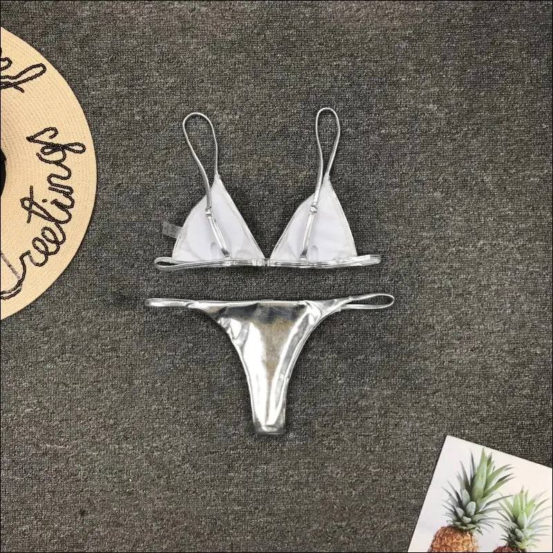 Women sexy thong bikini set silver gold sequinis biquini swimwear 2020 summer push up padded bra