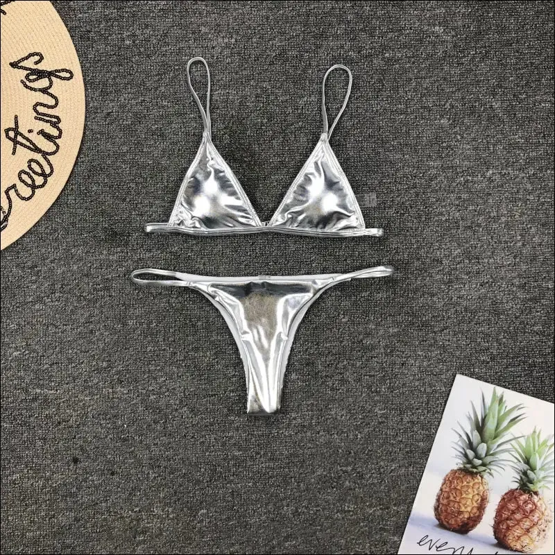 Women sexy thong bikini set silver gold sequinis biquini swimwear 2020 summer push up padded bra