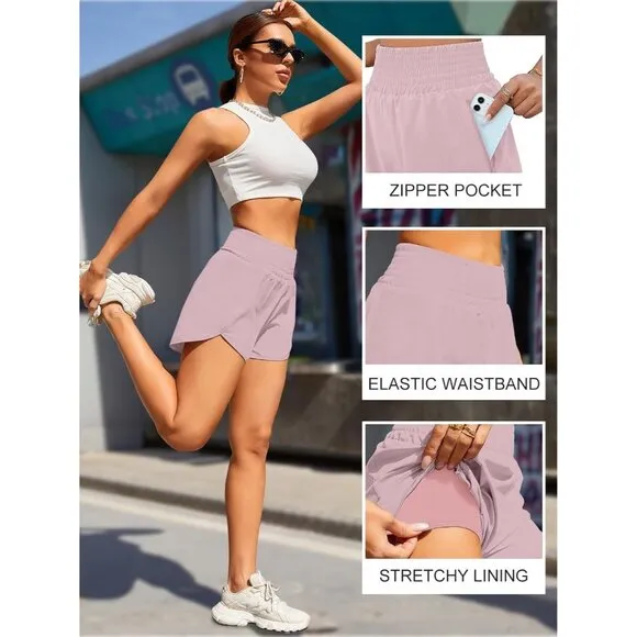 Women's Athletic Shorts High Waisted Running Shorts Pocket Sporty Short Gym