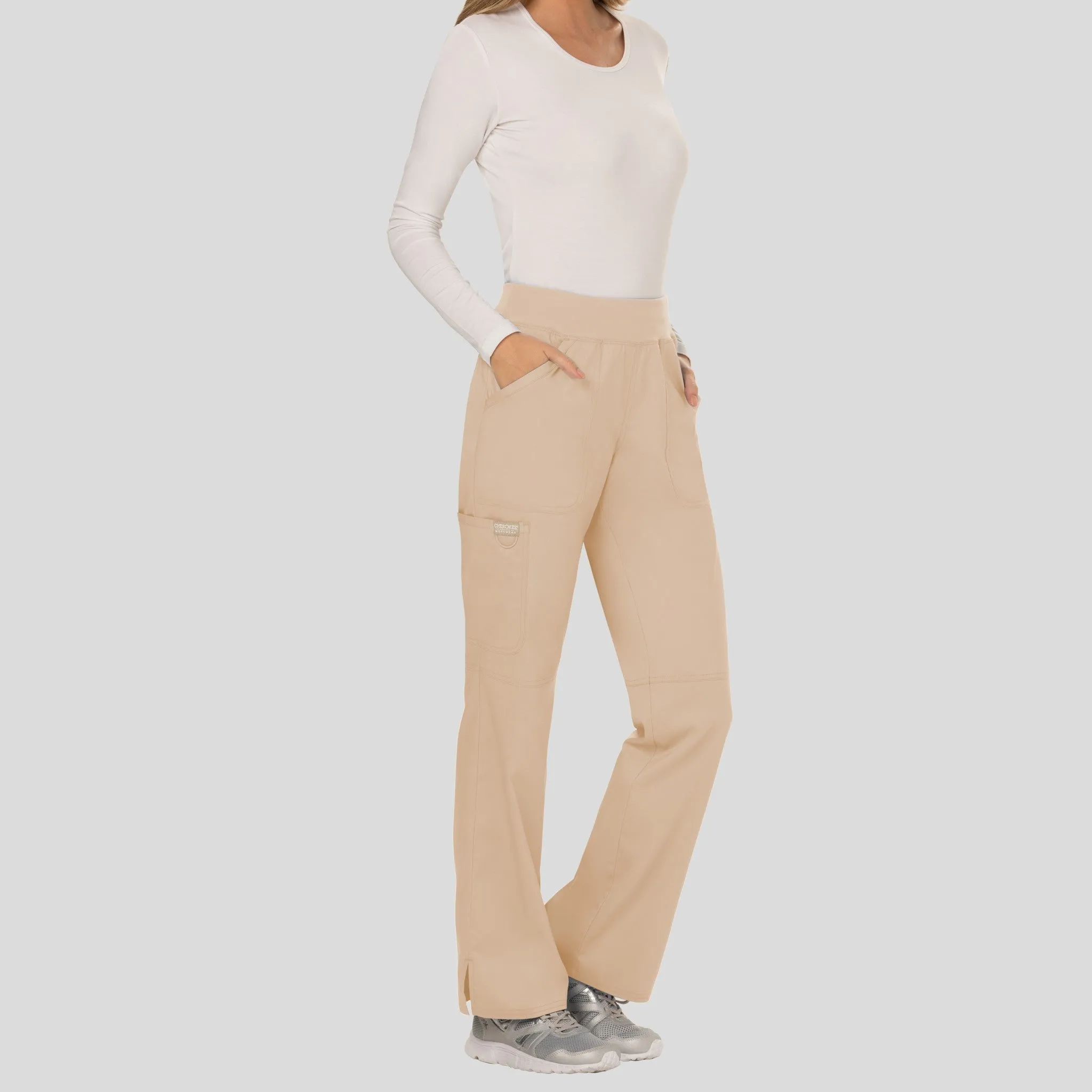Women's Elastic Waistband Cargo Pull-On Scrub Pant | Khaki