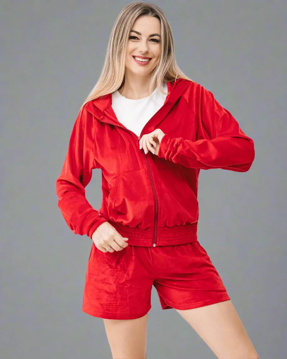 Women's Valvet Short Hood & Shorts Set