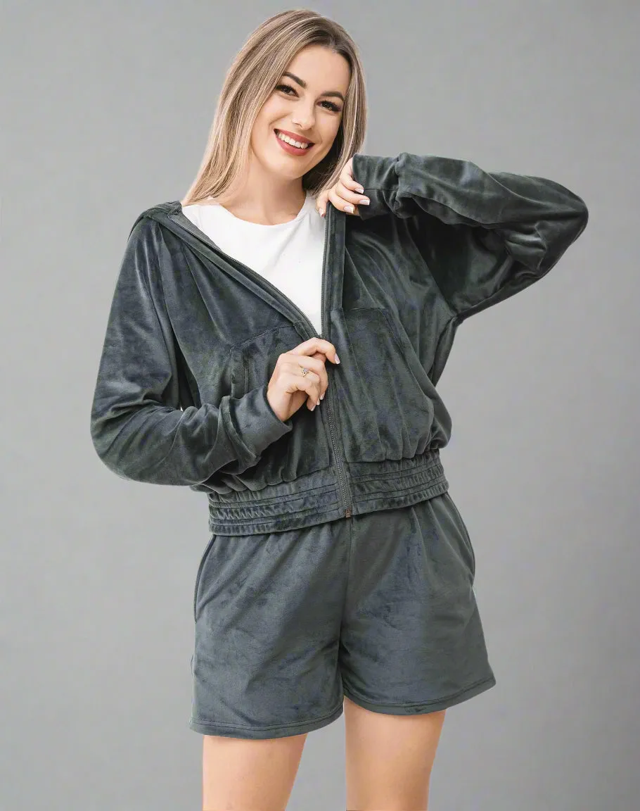 Women's Valvet Short Hood & Shorts Set
