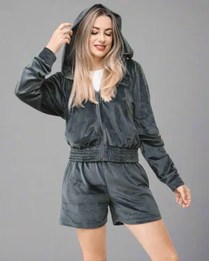 Women's Valvet Short Hood & Shorts Set