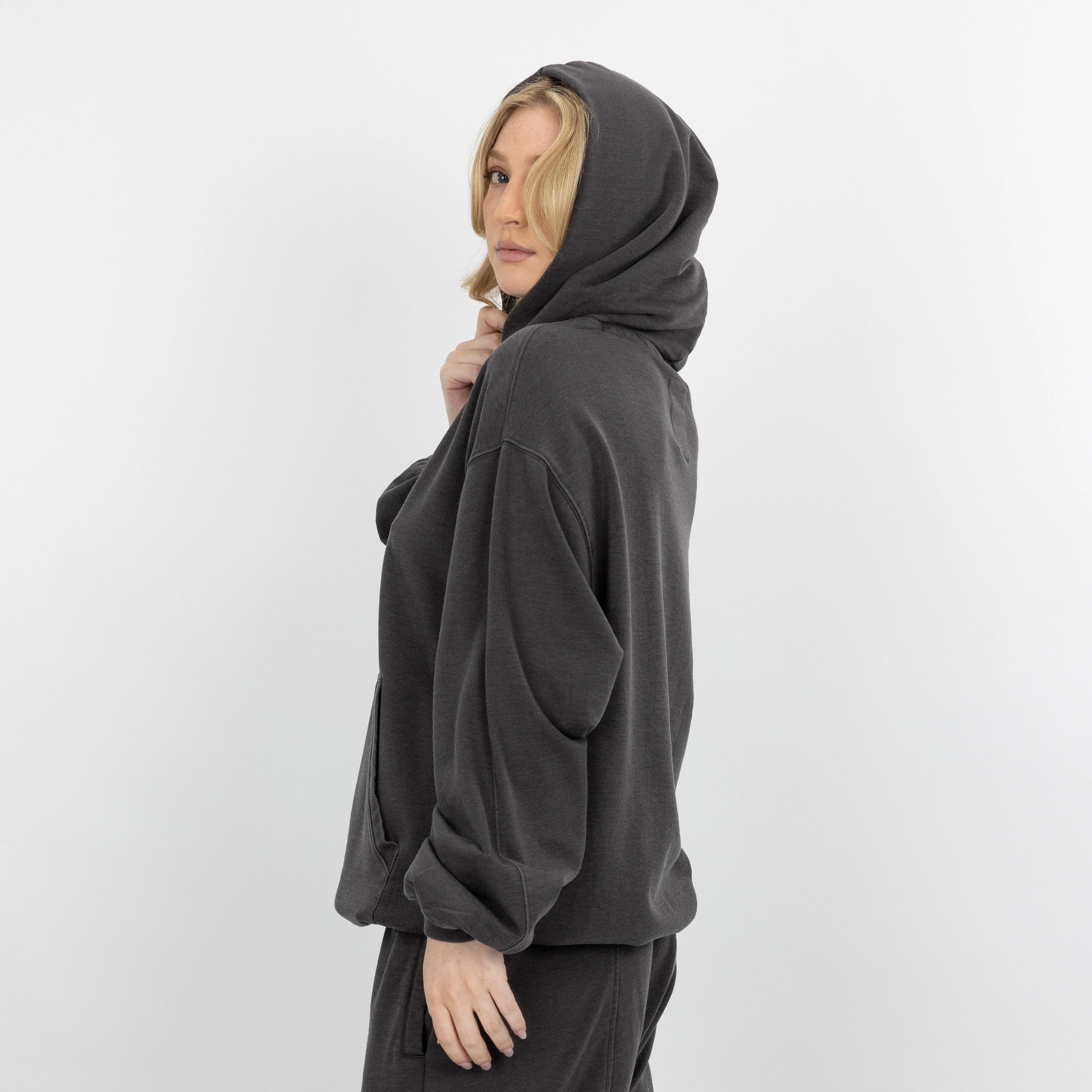 Womens Washed Oversized Hoodie - Pirate Black