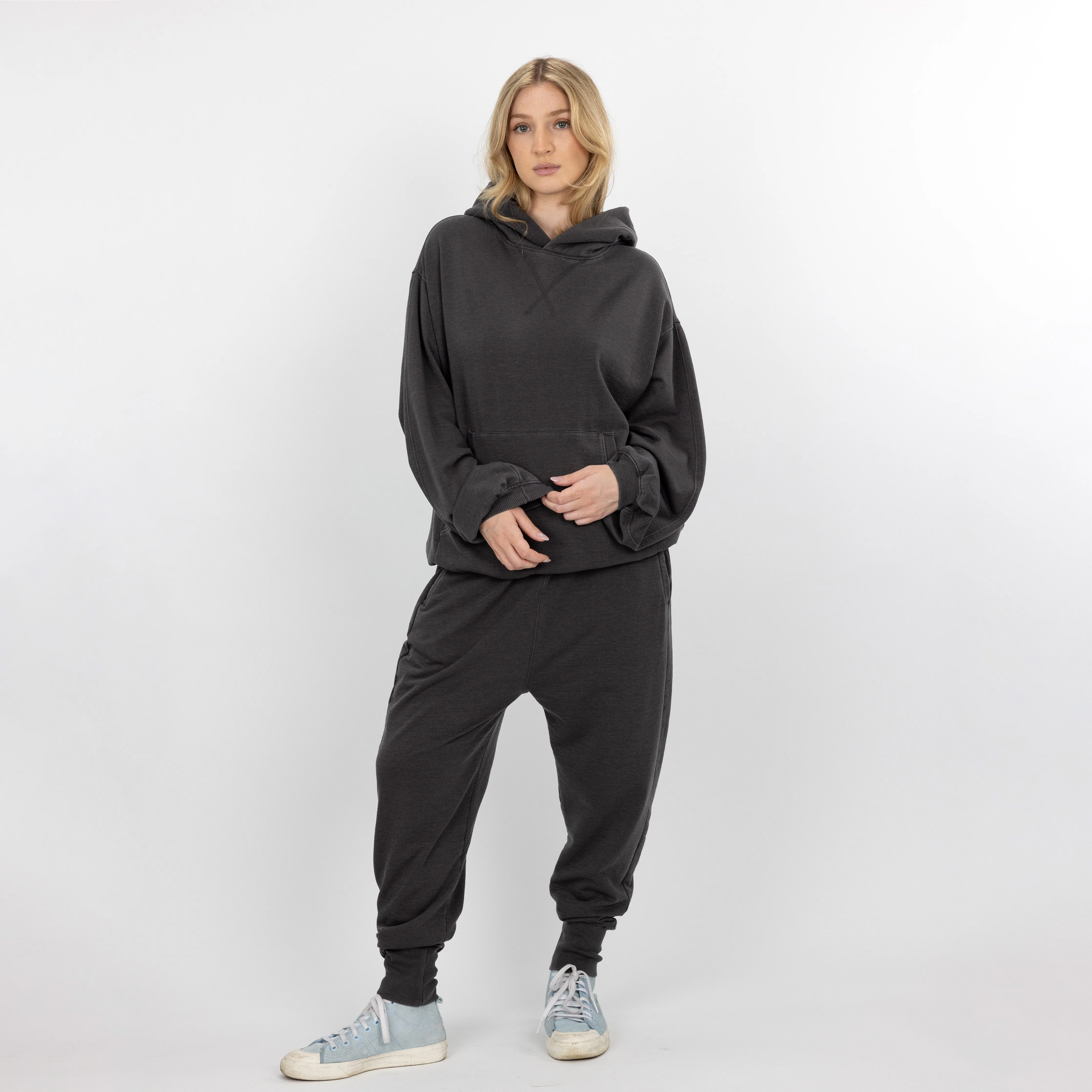 Womens Washed Oversized Hoodie - Pirate Black