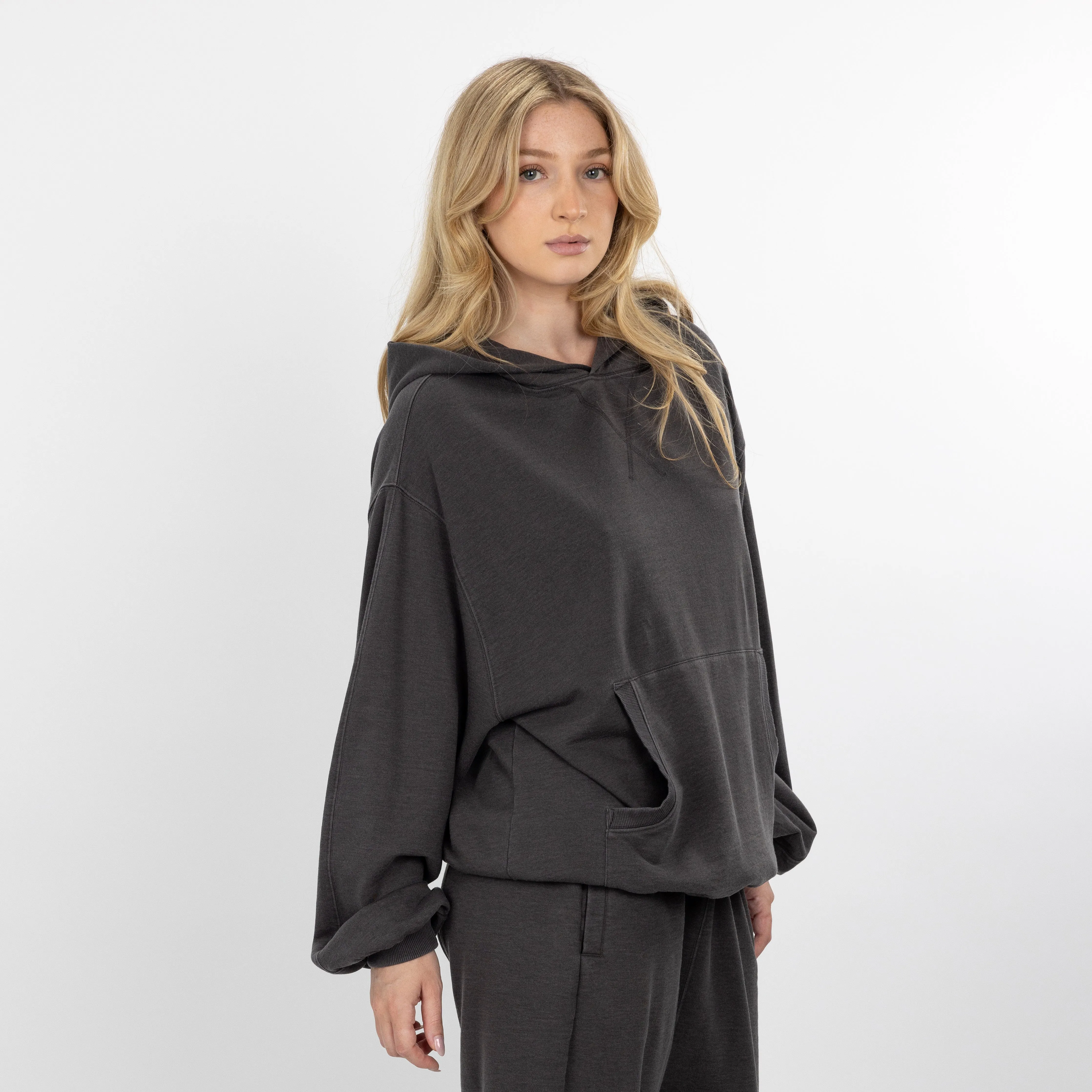 Womens Washed Oversized Hoodie - Pirate Black