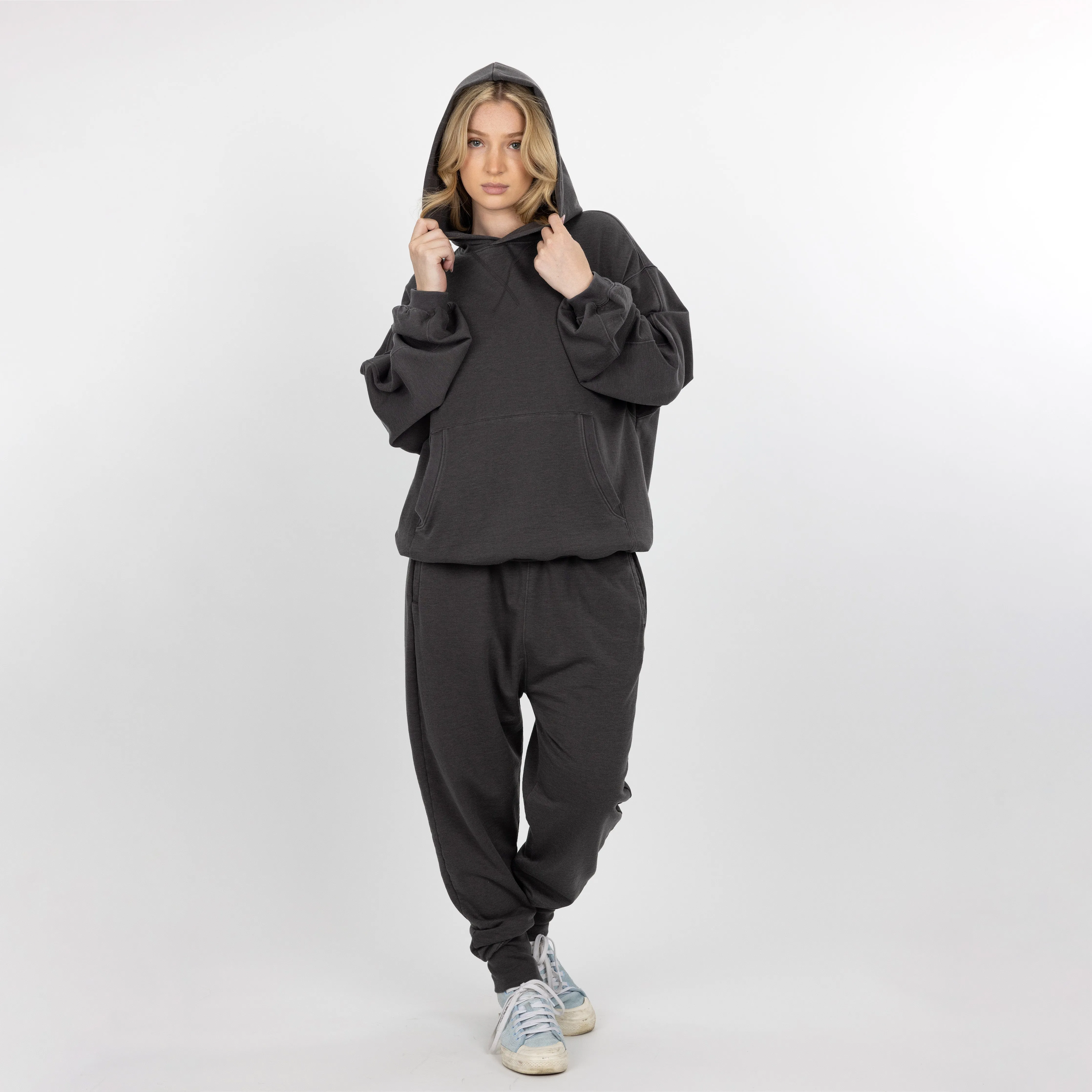Womens Washed Oversized Hoodie - Pirate Black