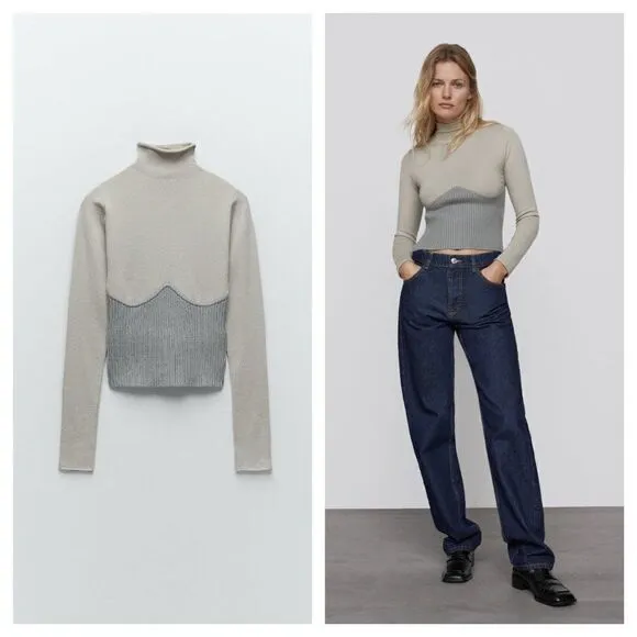 ZARA COMBINATION CONTOUR SWEATER TURTLENECK